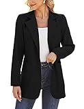 Dazosue Women Open Front Blazers Long Sleeve Casual OL Office Slim Buttonless Suit Jacket with Pockets Black S