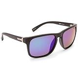 Optic Nerve - 2022 Premium & Affordable Polarized Wrap-Around Rectangle Sunglasses for Men/Women, Ziggy Edition with Matte Black Frame/Smoke/Green Mirror Lens