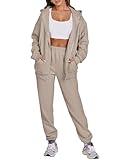 ANRABESS Womens 2 Piece Outfits Sweatsuits Oversized Zip Up Sweatshirt Jogger Sweatpants Tracksuit Sweat Lounge Matching Set White Small