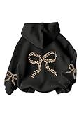 RoseSeek Girl's Bow Cheetah Leopard Hoodies Long Sleeve Pullover Tops Preppy Cute Sweatshirts Hoodies Bow Black 12Y