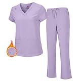 M&M SCRUBS Women's Breathable Cool Stretch Fabric Scrub Top and cargo Pant Set (Lavender, Medium)