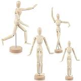 Hiboom 4 Pcs 8 Inch & 12 Inch Drawing Mannequin Wooden Mannequin Figure Posable Drawing Figure Christmas Flexible Artist Wooden Manikin Articulated Wood Body with Base for Sketching Painting Desk Gift