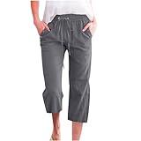 SHAOBGE Summer Pants for Women,Cyber of Monday Deals 2024,Capri Pants for Women Casual 2024 Summer Drawstring Elastic High Waist Linen Pants Straight Wide Leg Lounge Capris5-Dark GraySmall