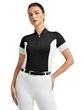 FitsT4 Sports Womens Short Sleeve Equestrian Shirts UPF50+ Horse Riding Shirts Breathable Rider Tops Half Zip Black L