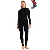 Merino.tech Merino Wool Base Layer Women Set - Lite, Midweight, Heavyweight Merino Thermal Underwear For Women Top, Bottom (Small, 320 Black Zip-up)