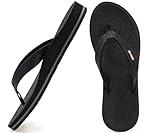 ONCAI Women's Flip Flops Comfortable Summer Beach Thong Sandals for Women 2025 with Cushion Walking Arch Support Yoga Mat Indoor Outdoor Soles Black Size 7.5