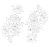 GORGECRAFT 2Pcs 3D Flower Lace Appliques White Pearl Beaded Embroidered Sew on/Iron on Patch Floral Motif Cloth Collar Trim Patches for Wedding Gown Bridal Dress Decor Clothing Pants Sewing DIY Crafts