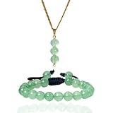 Green Aventurine Bracelet & Pendant necklace - Natural Green Aventurine Stone jewlery set handcrafted with 8 mm Beads, For Prosperity and Abundance - Free Size Unisex Adult