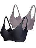 Vinfact Smooth Nursing Bras for Breastfeeding Seamless Maternity Bras for Pregnancy Wireless Bralette with Extra Bra Extender - Large, 2pack-Black/Grey