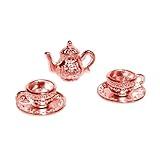 ‌3Pcs Miniature Tea Set Vintage Metal Teapot Coffee Cups, Dollhouse Kitchen Accessories, Tiny Coffee Shop Decor for Doll House Display