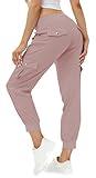 MoFiz Hiking Cargo Pants for Women with Pockets Lightweight Quick Dry Athletic Outdoor Summer Travel Casual Joggers Sweatpants Dusty Pink XL