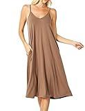 Dress for Womens Premium V-Neck Cami Knee Length with Side Pockets and Adjustable Strap (S-3XL) Mocha-L