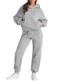 Aleumdr Womens 2 Piece Outfits Sweatsuit Tracksuits Matching Sets Hoodie Oversized Sweatshirts Sweatpants with Pockets Fall Fashion Clothes 2025 Grey X-Large