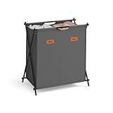 SONGMICS Laundry Hamper, Laundry Basket, 30.4 Gal. Laundry Sorter 2 Sections, Collapsible X-Frame, Clothes Organizer with Customizable Labels, Laundry Room, Bedroom, Bathroom, Slate Gray ULCB120G01