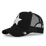 VINTAGE HAVANA Black Trucker Hats Women White Pearl Embellished Star & Rope | Mesh Adjustable Snapback Hat | Men Women Baseball Cap