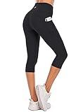 Steppe Naked Feeling High Waisted Yoga Pants Women's Workout Capris Leggings with Pockets Tummy Control Buttery Soft Running Compression Capris for Athletic Gym Exercise Fitness Black-M