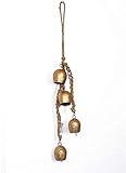 Iron Wrought Bell Chime Handmade Brass Finish Wall Hanging Rope 4 Bell