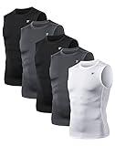 TELALEO 5 Pack Men's Athletic Compression Shirts Sleeveless Workout Tank Top Sports Base Layer Running Basketball M/02