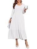 LARACE 3/4 Sleeve Dresses for Women Plus Size Casual Long Maxi Fall Winter Dress with Pockets(White 2X)