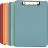 Kiggos 6 Pack BOHO Colored Clip Boards Plastic Clipboards with Low Profile Metal Clip Board 12.5x9 Inch Letter Size Bulk Class Set Acrylic Clip Boards with Hanging Hook - Holds 100 Sheets