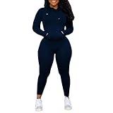 Nimsruc 2 Piece Outfits For Women Sweatsuits Sets Hooded Tracksuit Long Sleeve Pullover Jogger Sweat Pants Set Dark Blue XL