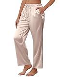 Ekouaer Womens Silk Satin Pajama Pants Soft Comfy Loose Pj Pants Drawstring Elastic Waist Wide Leg Lounge Bottoms with Pockets