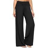 ZOOSIXX Soft Black Pajama Pants for Women, Wide Leg Comfy Casual Lounge Yoga Capri Pants 22'' / 30''