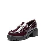 DREAM PAIRS Loafers for Women, Platform Chunky Loafers & Slip On Casual Shoes, Burgundy-Pat, Size 8, SDLS2321W