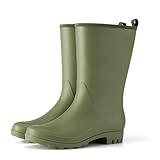 HISEA Women Rubber Boots Waterproof Wide Calf Rain Boots Mid-Calf PVC Rubber Rain Boot Matte Surface Seamless Mid Height Rain Shoes for Women's Rain Footwear Outdoor Garden Work Walking