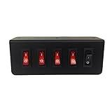 Abrams Taurus Premium 12V Switch Box Panel - (4) ON/Off Rocker Switch with LED Light & (1) Momentary Switch Plate - 2 x 15 Amp Inline Fuse - Dimensions: 5.74" L x 2.2" H x 1.57" D