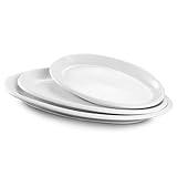 DOWAN Large Serving Platter, 16"/14"/12" Oval Platters Oven Safe, White Serving Plates for Wedding Decor, Ceramic Serving Dish for Entertaining Food, Set of 3