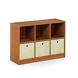 Furinno Basic 3x2 Bookcase Storage w/Bins, Light Cherry/Ivory