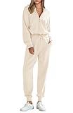 PRETTYGARDEN Women's 2 Piece Sweater Set Pullover Zip Up Sweatshirt Jogger Sweatpants Tracksuit Casual Outfit (Beige,Medium)