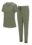 Natural Uniforms Womens Essential Cool Stretch Jogger Scrub Set (Olive, Large)