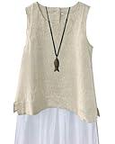 IXIMO Women's 100% Linen Sleeveless Tank Tops Summer Shirts Casual Blouses Hemp Large