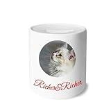 White Pet Cat Animal Profile Cute Stare Rich and Rich Bank Saving Box Coin