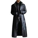 Maiyifu-GJ Mens Retro Faux Leather Trench Coat Full Length Steampunk Long Overcoat Vintage Open Front Cardigan Jacket (Black,Large)