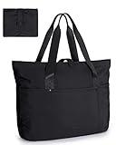 BAGSMART Tote Bag for Women, Foldable Tote Bag With Zipper Large Shoulder Bag Top Handle Handbag for Travel, Work-16.5''l X 6''wx 14''h