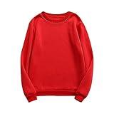 Generic Crewneck Sweatshirts Women,2024 Fall Casual Loose Fit Long Sleeve Pullover Tops,Trendy Basic Plain Oversized Sweatshirt Soft Fleece Sweatshirt Winter Preppy Clothes(A-Red,M), Medium