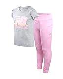 New Balance Girls' Active Leggings Set - 2 Piece Short Sleeve Tee and Athletic Leggings Activewear Sets for Girls (7-16), Size 7-8, Grey Orbit Pink