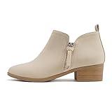 Soda “ZAYNE” ~ Women Round Toe Elastic Side Gore Side Zipper Pull Tab Low Heel Ankle Boot Bootie (Nude Nubuck, us_footwear_size_system, adult, women, numeric, medium, numeric_6_point_5)