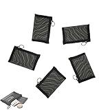 Patu Mini Zipper Mesh Bags, 3" x 4", Size XS / A8, 5 Pieces, Keychain Pouch Key Holder, Coin Purse, Clear Travel Kit Small Item Cosmetic Organizer, Black