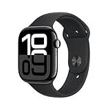 Apple Watch Series 10 [GPS 46mm case] Smartwatch with Jet Black Aluminium Case with Black Sport Band - M/L. Fitness Tracker, ECG App, Always-On Retina Display, Water Resistant