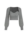 CIDER Two-Piece Rib Knit Long Sleeve Crop Top: Grey, XL