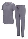 Natural Uniforms Womens Essential Cool Stretch Jogger Scrub Set (Charcoal, Large)