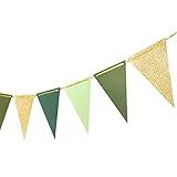 Letjolt Green Triangle Banner Decoration Golden Greenery Party Supplies Bunting Signs for Birthday Nursery Anniversary Decoration Graduation Flags 15 pcs 10 Feet