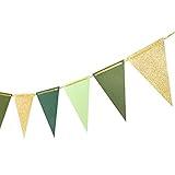 Letjolt Green Triangle Banner Decoration Golden Greenery Party Supplies Bunting Signs for Birthday Nursery Anniversary New Years Decoration Graduation Flags 15 pcs 10 Feet