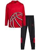 RBX Boys' Jogger Set - 2-Piece Thermal Sports Hoodie and Tricot Joggers (Size: 8-12), Size 10, Red Basketball