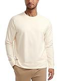 CRZ YOGA Mens Crewneck Sweatshirts French Terry Athletic Workout Sweat Shirts Casual Pullover Tops with Zipper Pocket White Apricot Large