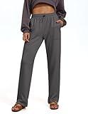 PINSPARK Women's Sweat Pants with Pockets Casual Travel Sweatpants Buttery Texture Open Bottom Lounge Pants Dark Gray M